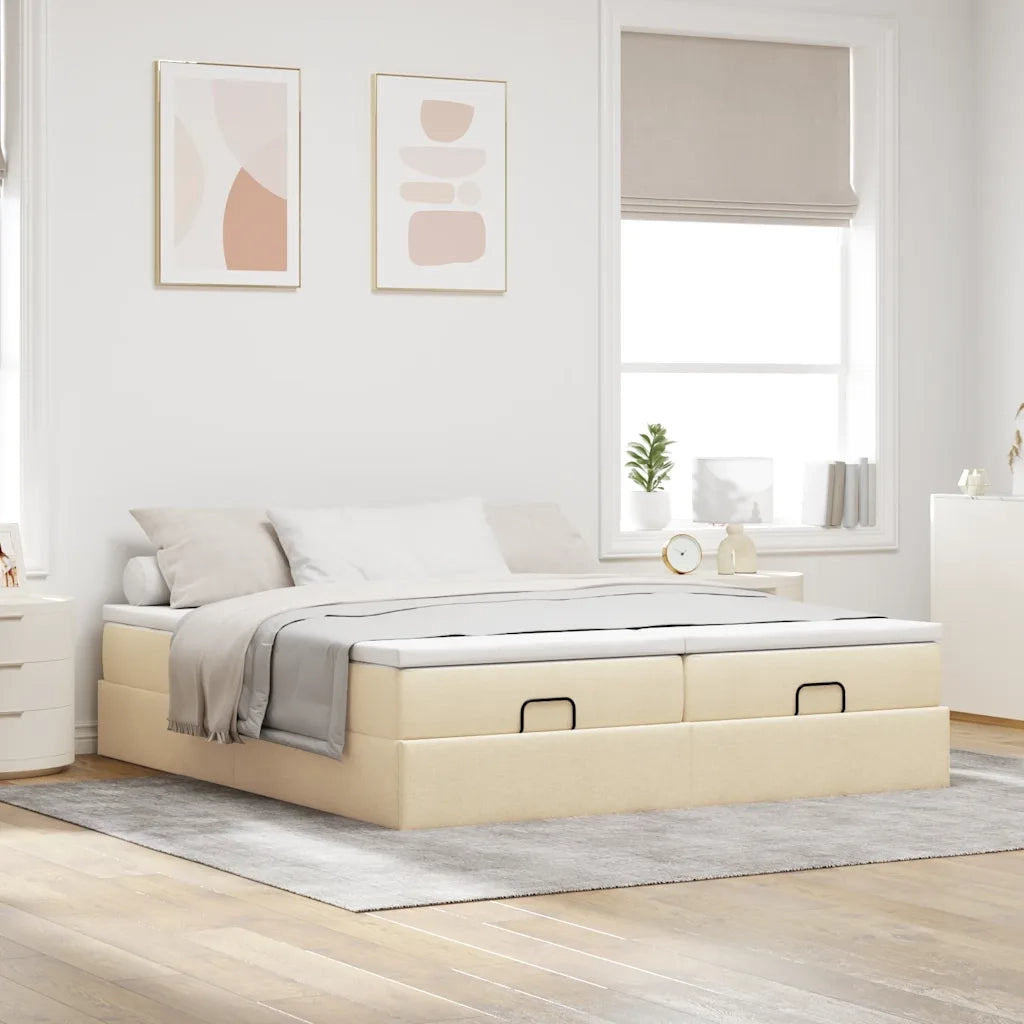 Struttura Letto Pouf con Materassi Crema 160x200 cm in Tessuto 3311239