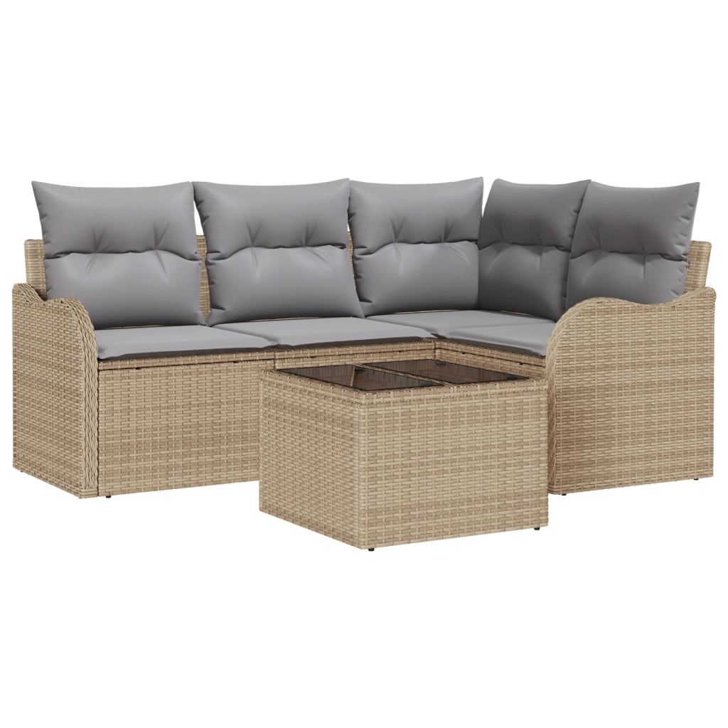 Set di divano da giardino  5 pezzi con cuscini in polyrattan nero