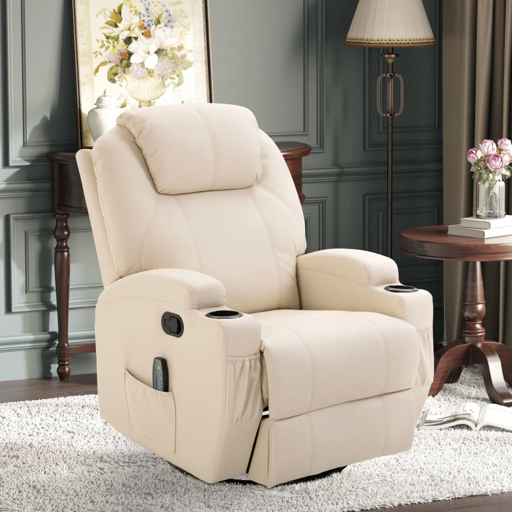 Poltrona Relax Reclinabile Massaggiante Elettrica con Poggiapiedi e Vibrazione ¨C Xylo ¨C Tessuto Crema