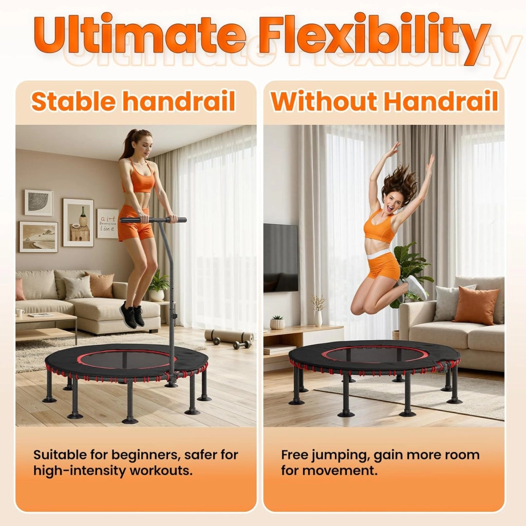 Trampolino Fitness da Interno | Copertura Protettiva Imbottita | Fino a 150 kg Capacità Carico | 3 Altezze Manubrio Regolabili | Senza Installazione | Bambini Adulti | Ø102 cm/122 cm | Casa