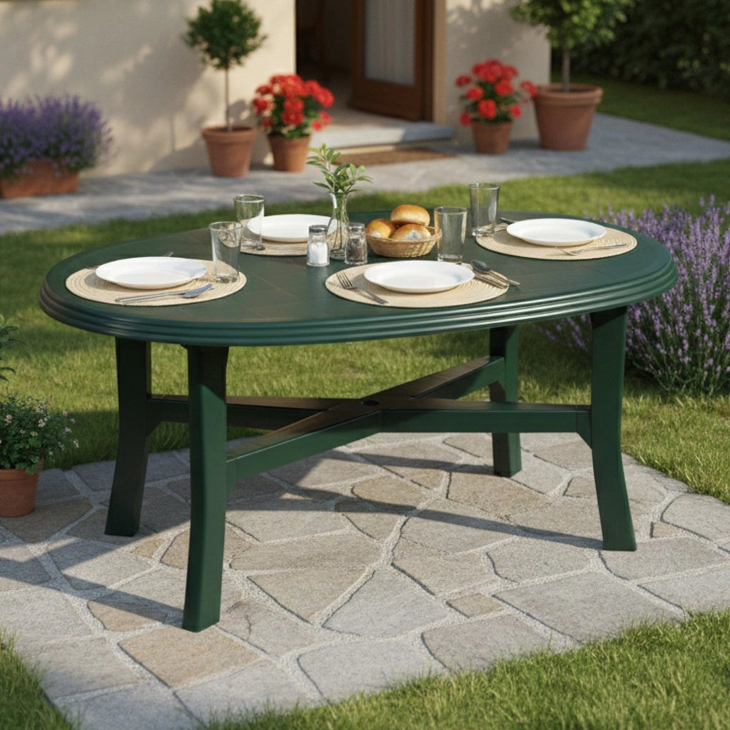 Simmsville, Tavolo da Esterno 6 Posti Made in Italy, 165x110x72h cm Verde