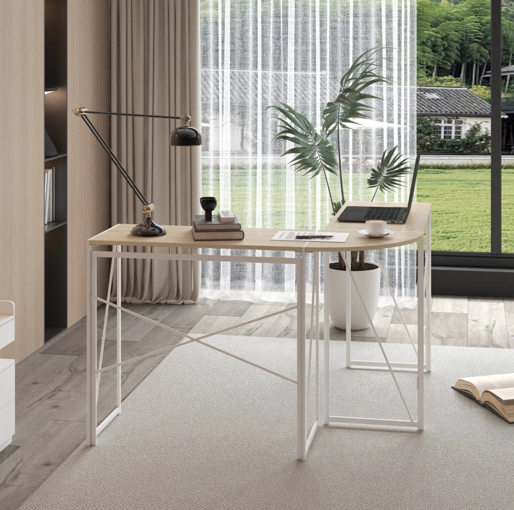 Scrivania angolare a L in MDF e metallo rovere bianco