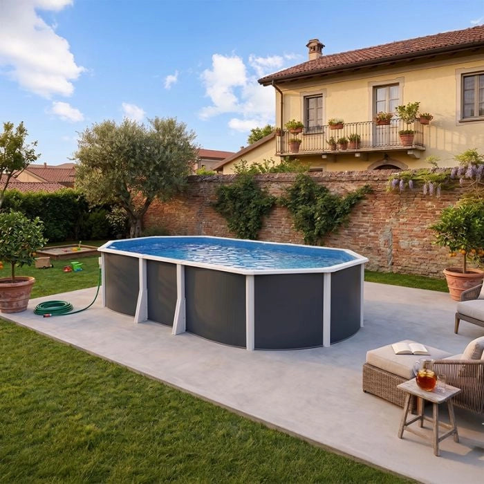 Piscina Fuori Terra Steeldesign Omega 640 Liner 0,6 Mm - 6,40 X 3,66 X H.1,32 M - Kit Base