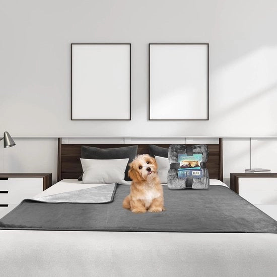 Deconfezionabile deken per cani e gatti, colore Grigio Scuro/Grigio chiaro, dimensioni 102x152cm