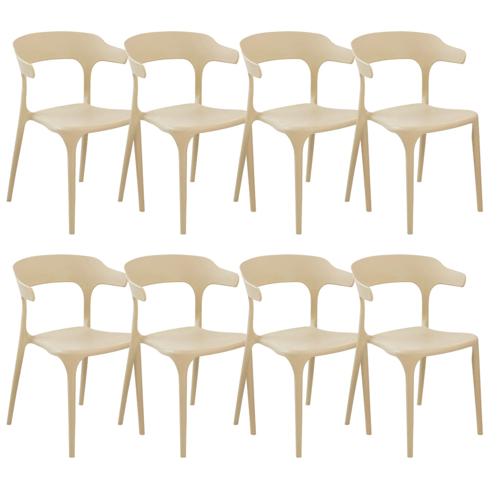 Set di 8 sedie in plastica beige resistente moderne per interno ed esterno stile moderno contemporaneo