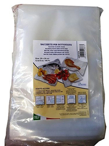 Magic Vac ANP1076 Sacchetti Sottovuoto 100 pezzi 20x30 cm Multistrato Senza BPA Goffrati per Congelatore Cottura e Bollitura