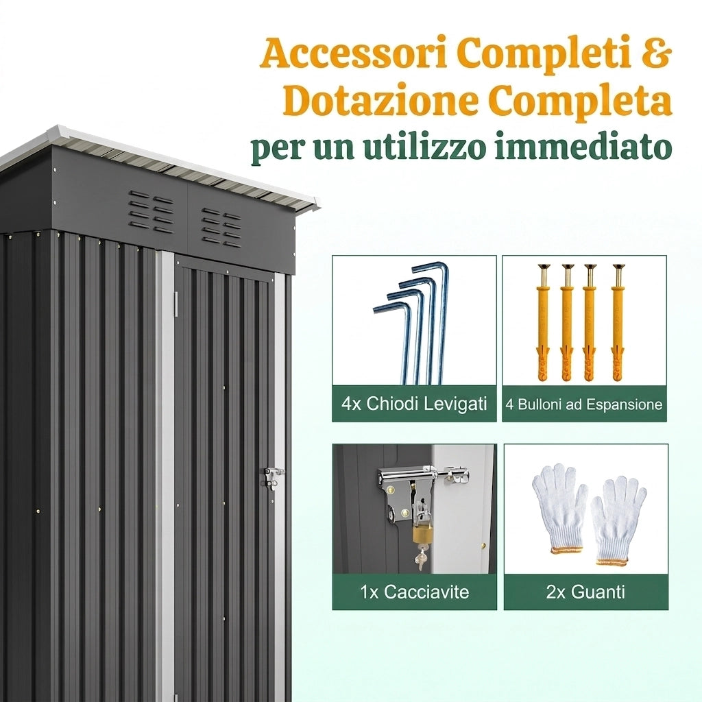 Casetta da Giardino 152x84x182 cm in Metallo Nero - 1.27 m²- Resistente alle intemperie