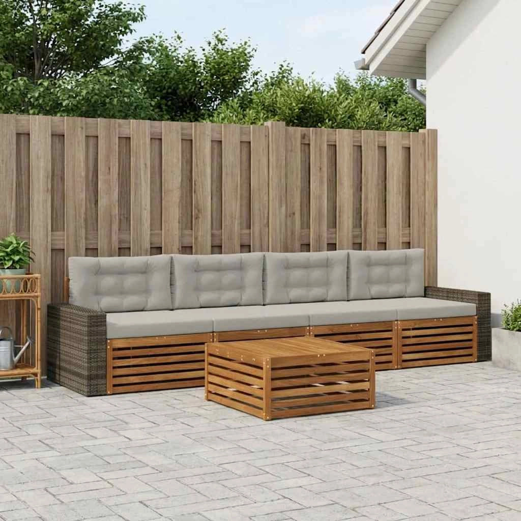 Set di divani da esterno 5 pz Naturale e Grigio Chiaro 3383009