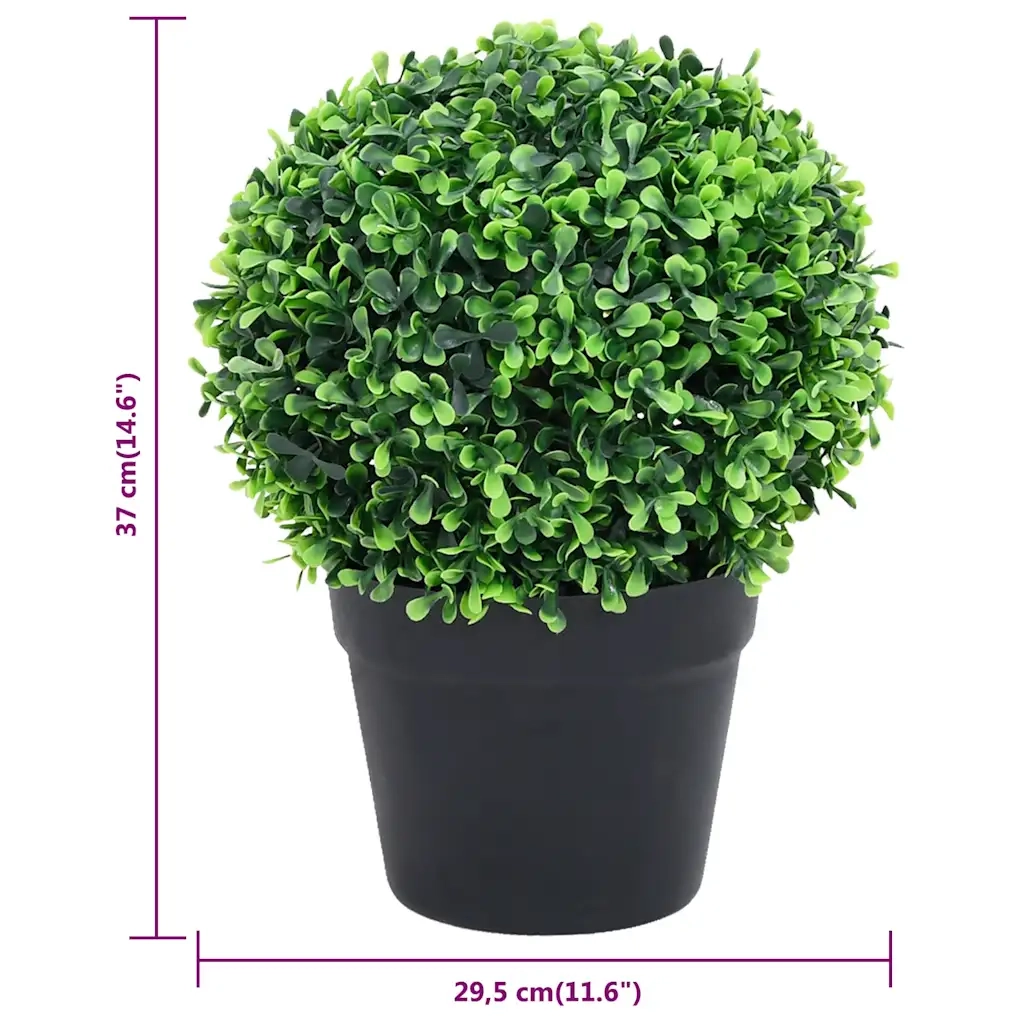 Piante di Bosso Artificiale 2 pz a Sfera con Vaso-Piante Decorative Verde 37 cm