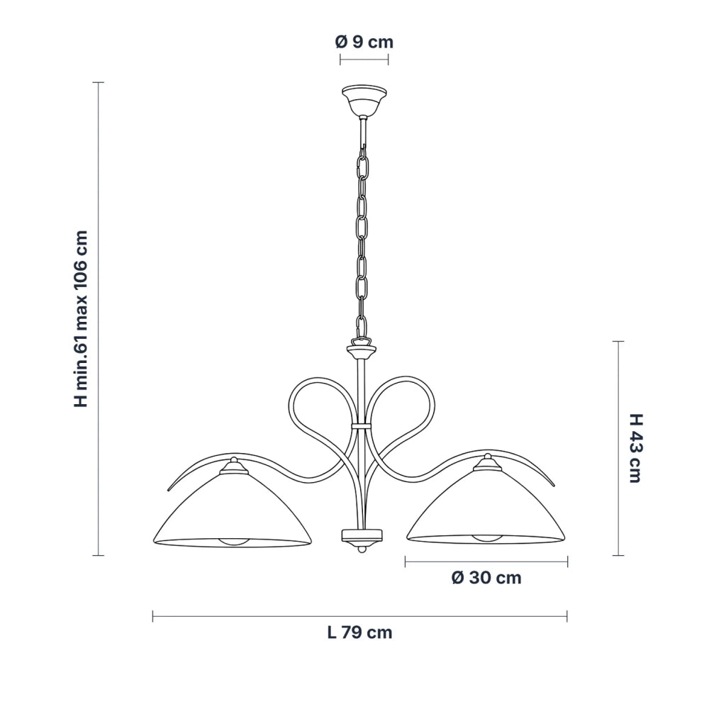 Lampadario Rustico Miranda 2 Luci Avorio e Bianco LuceArt Classic