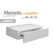 4x Mensola bianca a muro con cassetto nascosto cm 40 x 24 x 10 h