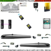 Kit BOB Automazione Cancello 4,2 Metri 2 Ante Motori Elettromeccanici 230 V Corsa 325 mm Spinta 1800 Nm Sblocco a Chiva 2 Radiocomandi Coppia Fotocellule Lampeggiatore a Led con Antenna Selettore 2 Ck