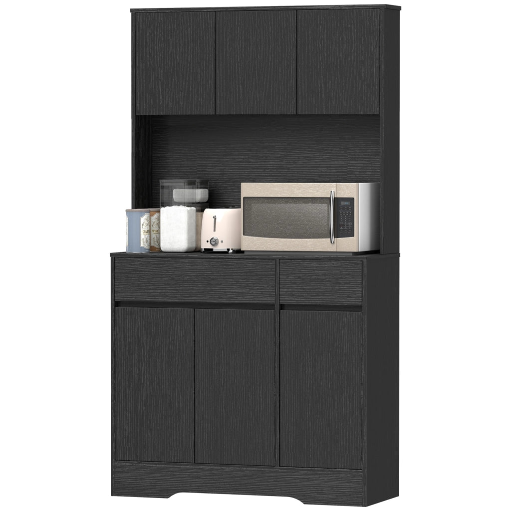 Mobile buffet da cucina con piano di lavoro ¨C Xylo ¨C 6 ante, ripiani, nero