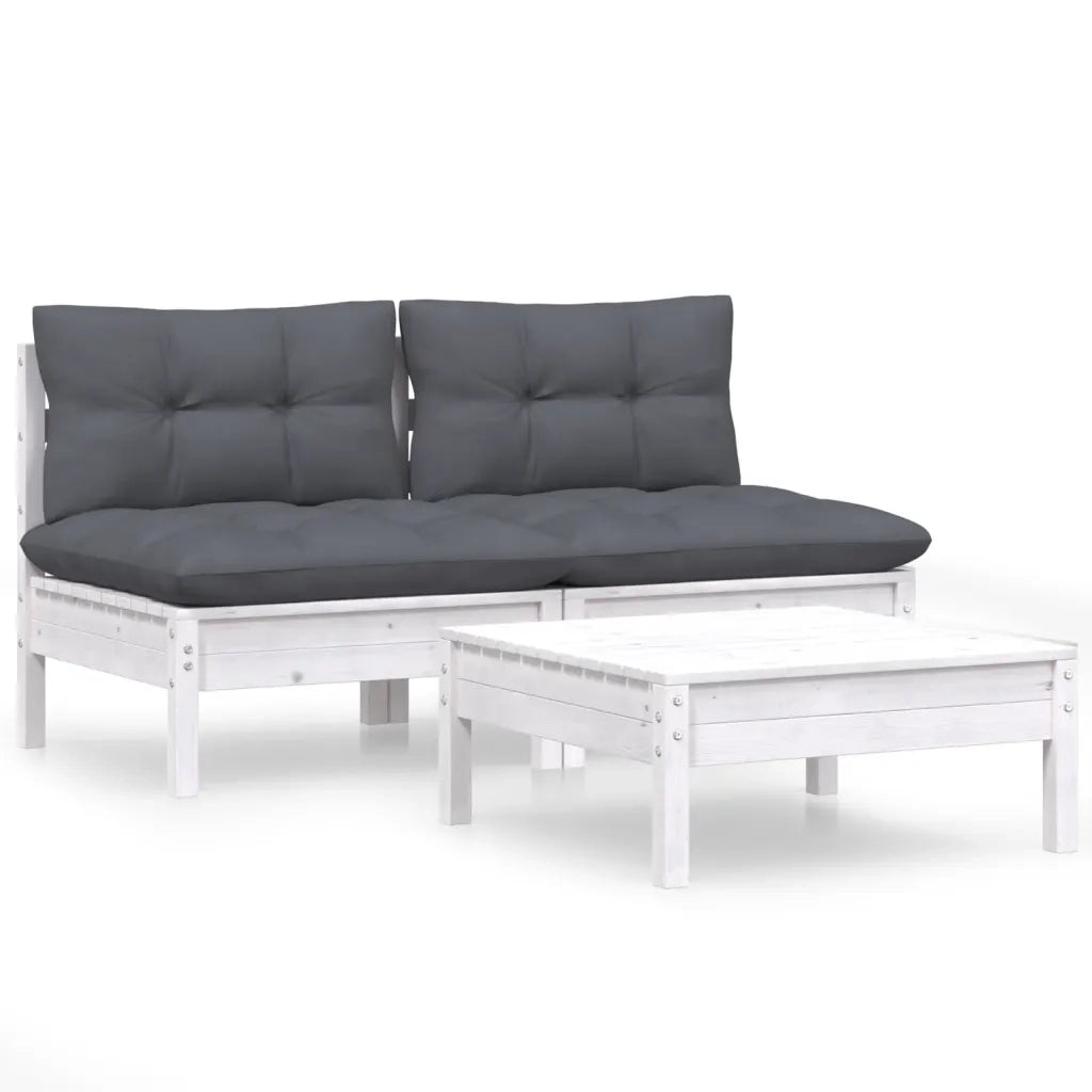 Set Divani da Giardino 3 pz | Set Salotto da Giardino con Cuscini Antracite Legno di Pino
