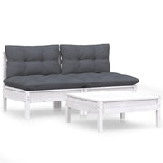 Set Divani da Giardino 3 pz | Set Salotto da Giardino con Cuscini Antracite Legno di Pino