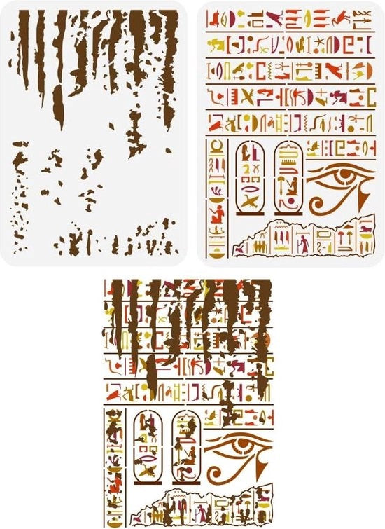 Due Stencil per Dipinti con Geroglifici Egiziani 21x29.7cm Disegno Reutilizzabile Tema Occhio di Horus per Decorazione con Tessuto o Parete in Legno