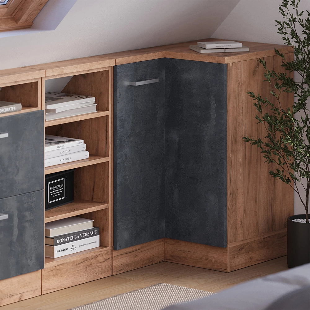 Mobile sottotetto Mobile angolare Rion Calce nera/Rovere dorato 75.6 x 83.8 cm con 1 porta Vicco
