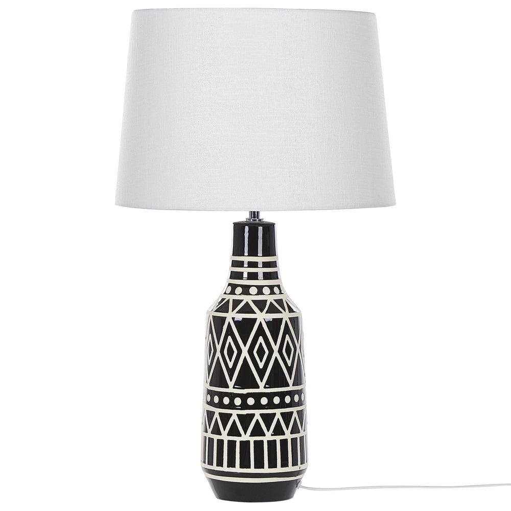 Lampada da tavolo Base in ceramica nera 68 cm Paralume in tessuto bianco Lampada da comodino classica