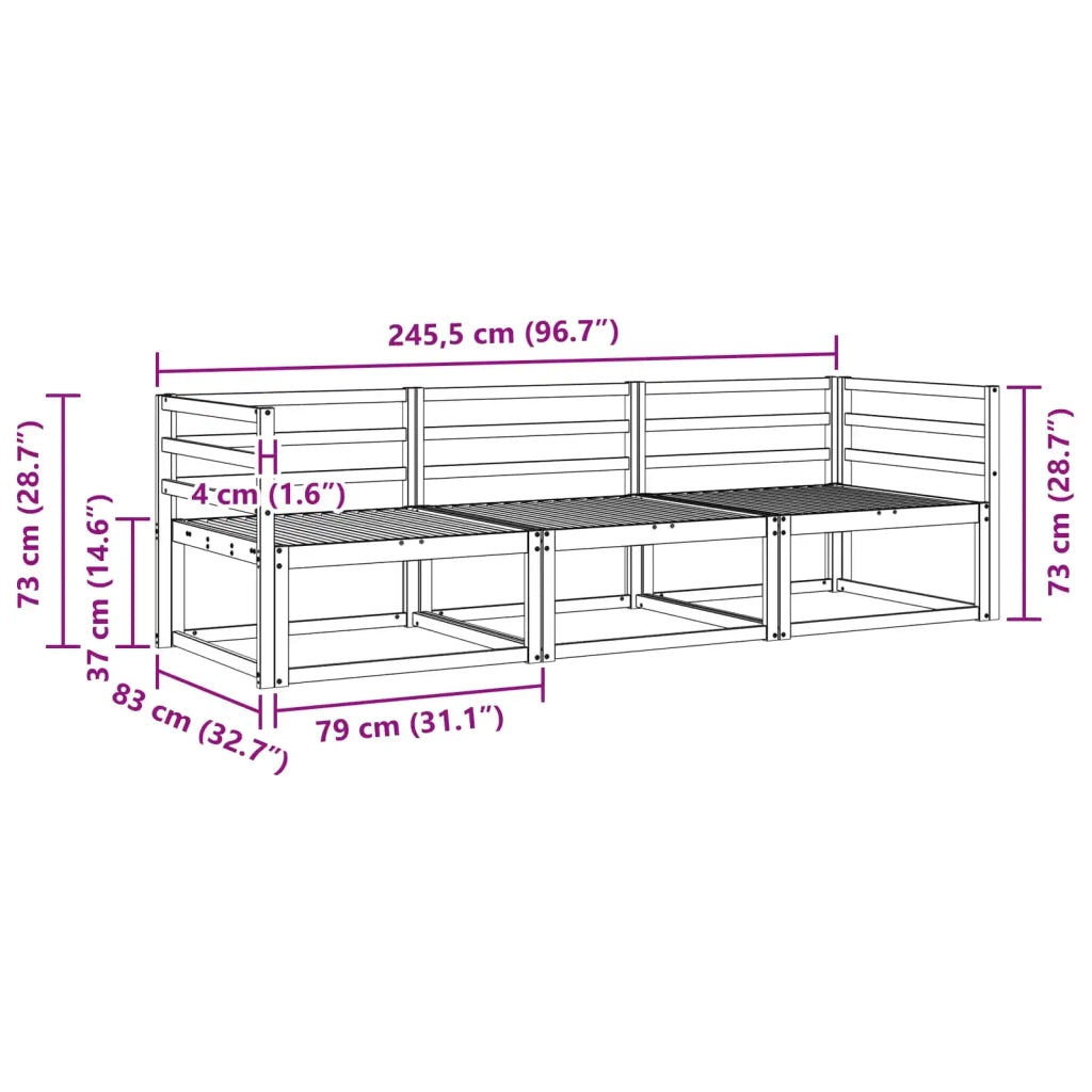 Set di divani da esterno 3 pcs Bianco 245,5 x 83 x 73 cm
