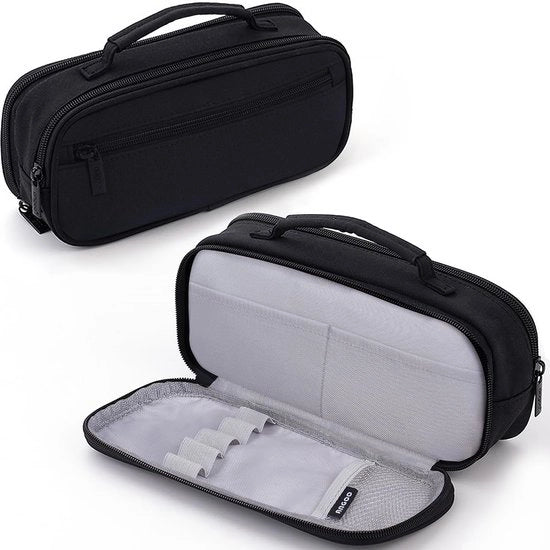 Etui con grande capacità, 3-vacche etui con penne, organizzatore per etui con maniglia per bambini e bambine, etui estetico, borsa di penna trasportabile per la scuola (nero)