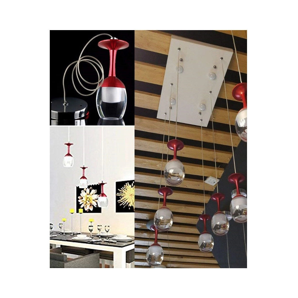 Trade Shop - Lampadario 6 Pendenti Lampada Calice Rosso A Soffitto Luce Led Pendente Portalampada -