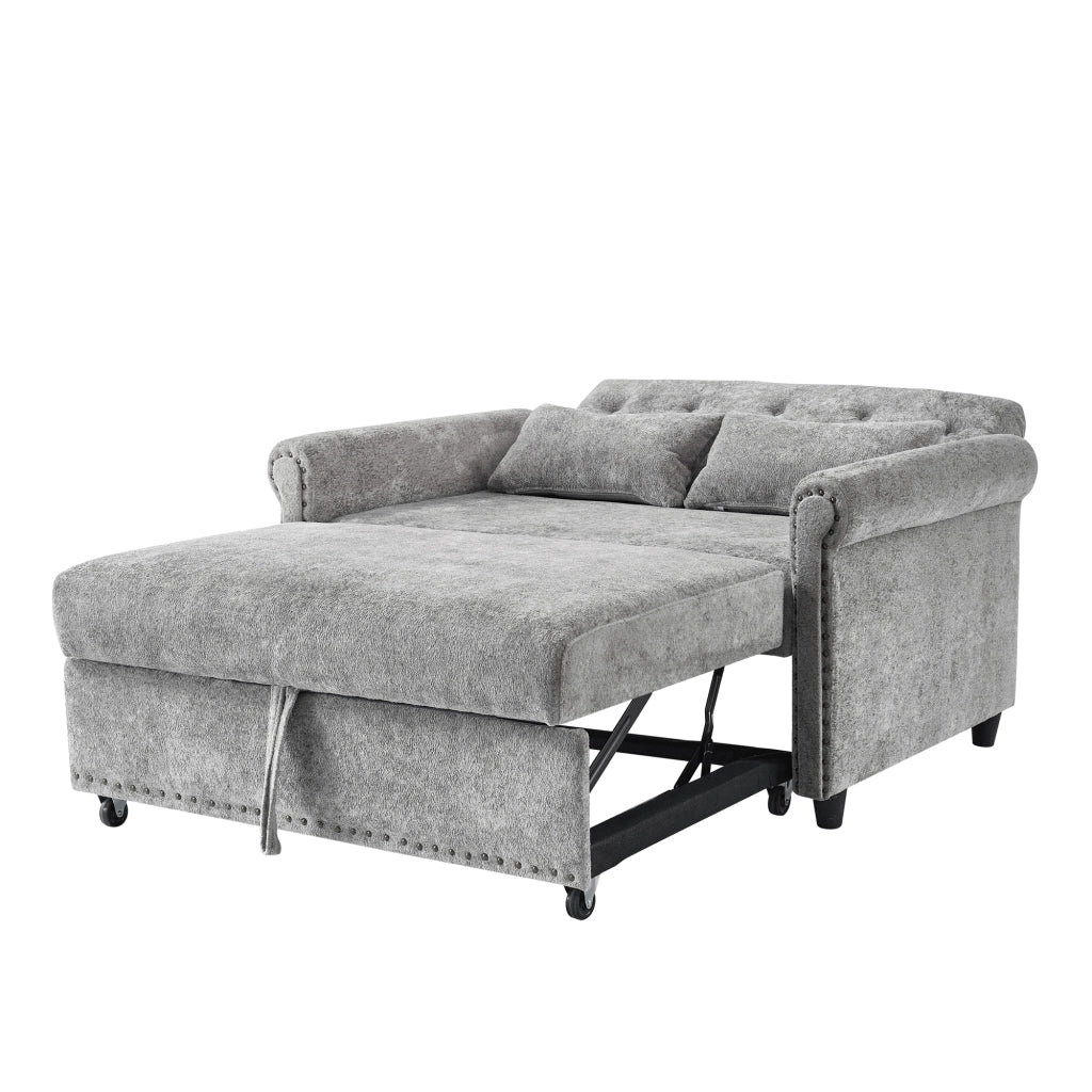 Divano letto 2 posti ¨C Minimal ¨C tessuto chenille beige con 2 cuscini