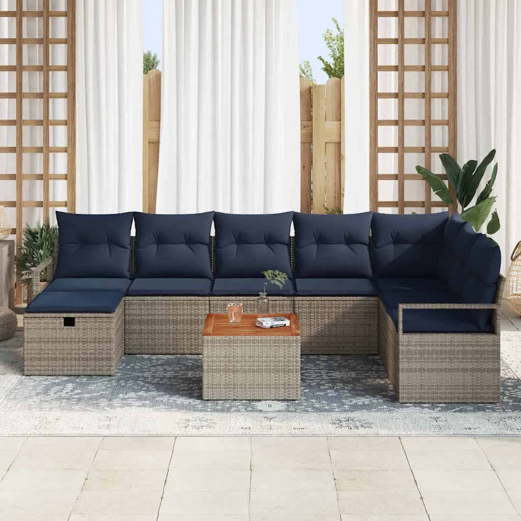Set Divano da Giardino con cuscino 9 pcs Grigio polyrattan