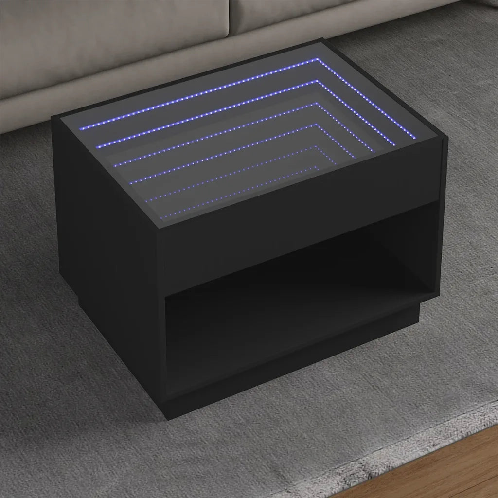 Tavolino da Salotto con LED Infinity-Tavolino da soggiorno Nero 70x50x50 cm