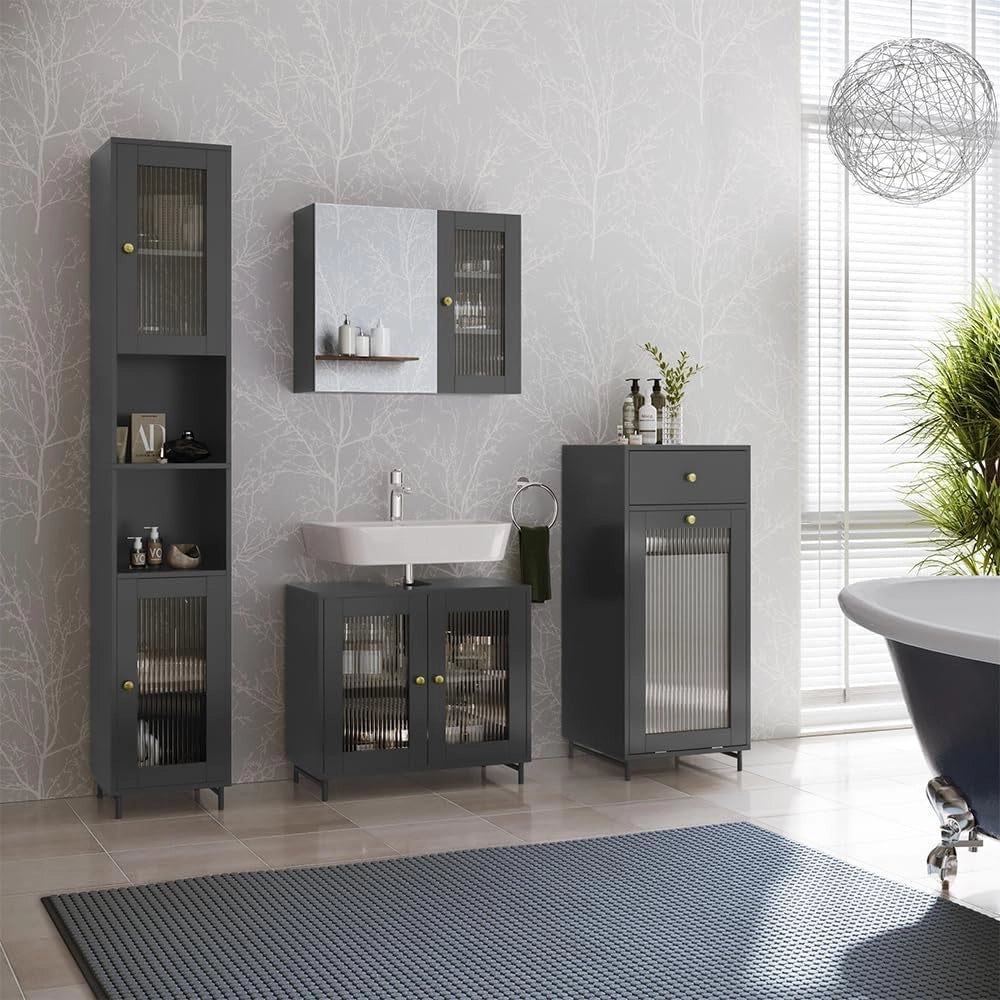Mobiletto da bagno Malte, Grigio, 30 x 171.5 cm, per la conservazione di accessori da bagno e combinabile con Malte