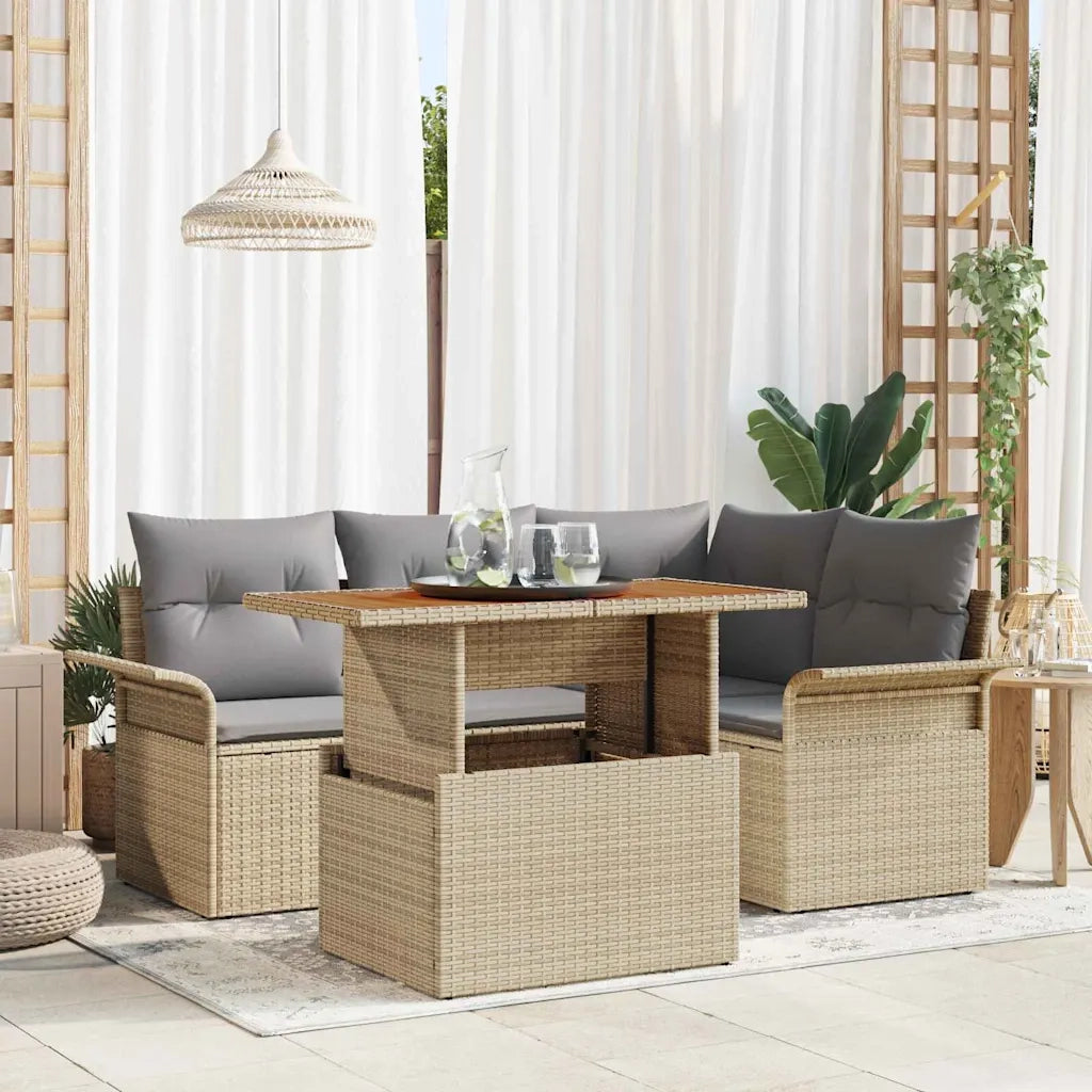 Set Divano da Giardino con cuscino 5 pcs beige e grigio chiaro