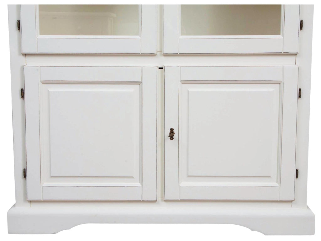 Biscottini Vetrina Country in legno massello di tiglio finitura bianca anticata L120xPR37xH197 cm. Made in Italy