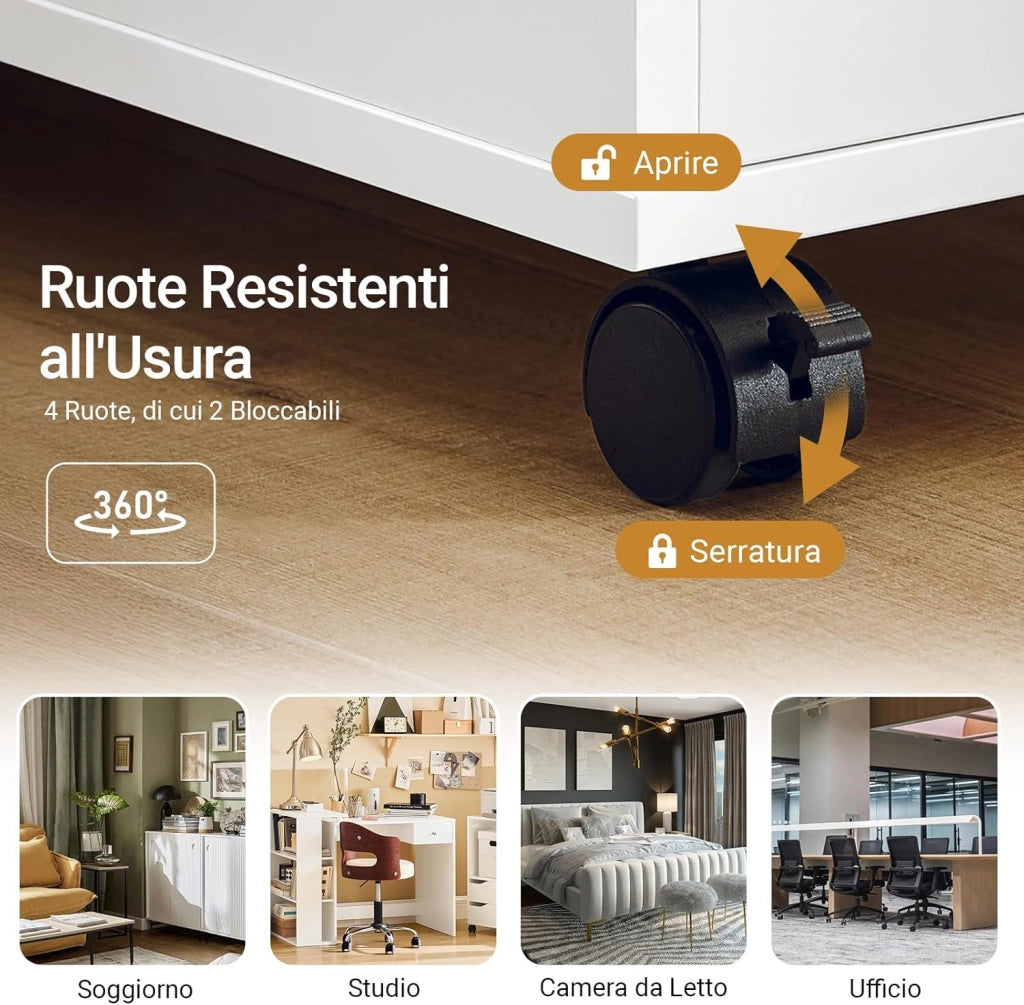 Supporto per Stampante con Ruote – Mobiletto per Stampante con Cassetti e Vani, Tavolino Multifunzionale per Ufficio e Home Office, L60xP30xH60 cm, FBT130-WN