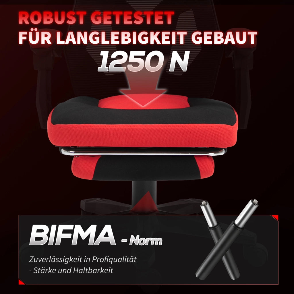 Sedia da ufficio ergonomica, sedia da gaming con poggiapiedi ¨C zephmum ¨C nero e rosso, poliestere, 58x63x112-122 cm