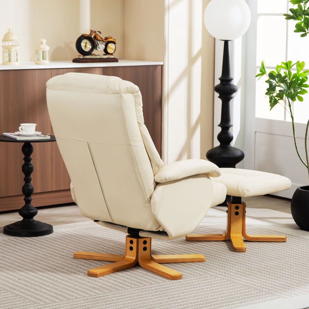 Poltrona relax reclinabile girevole 360¡ã con poggiapiedi ¨C zephmum ¨C crema 120 kg