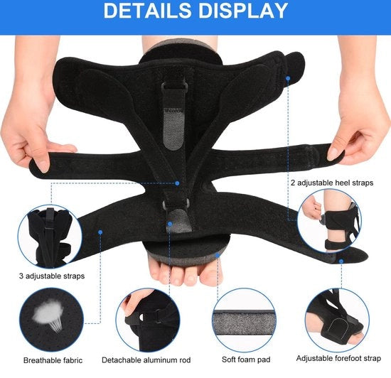 Supporto per piede flessibile con 3 cinture - Set di sostegno per fasciite plantare notturno - Sostegno per piede - Pallone massaggiante - Sostegno per arco plantare