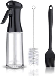 Spruzzatore da 200ml di spray oleoso in flacone di vetro Senza gocce con funzione ACCENDI/SPENGI - Incluso spazzolino di pulizia e spazzolino di olio, spray di aceto e spray di olio Ideale per grigliate, cotture e insalate (nero)