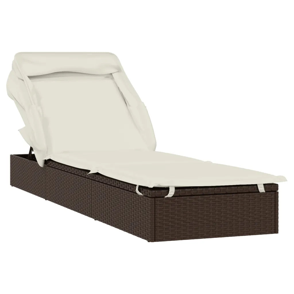 Lettino con Tetto Pieghevole Marrone 213x63x97 cm Polyrattan 319637