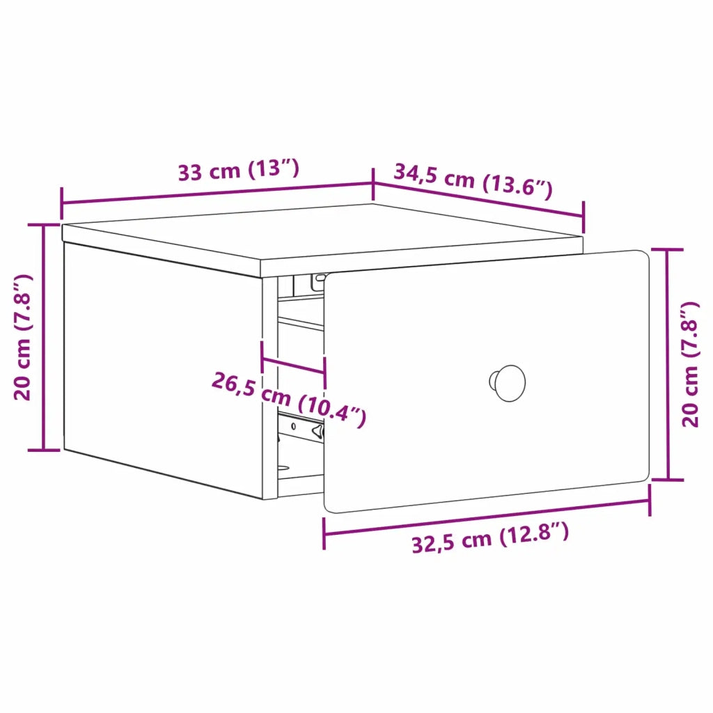Mobiletto da notte a muro Legno antico 34,5 x 33 x 20 cm 899121