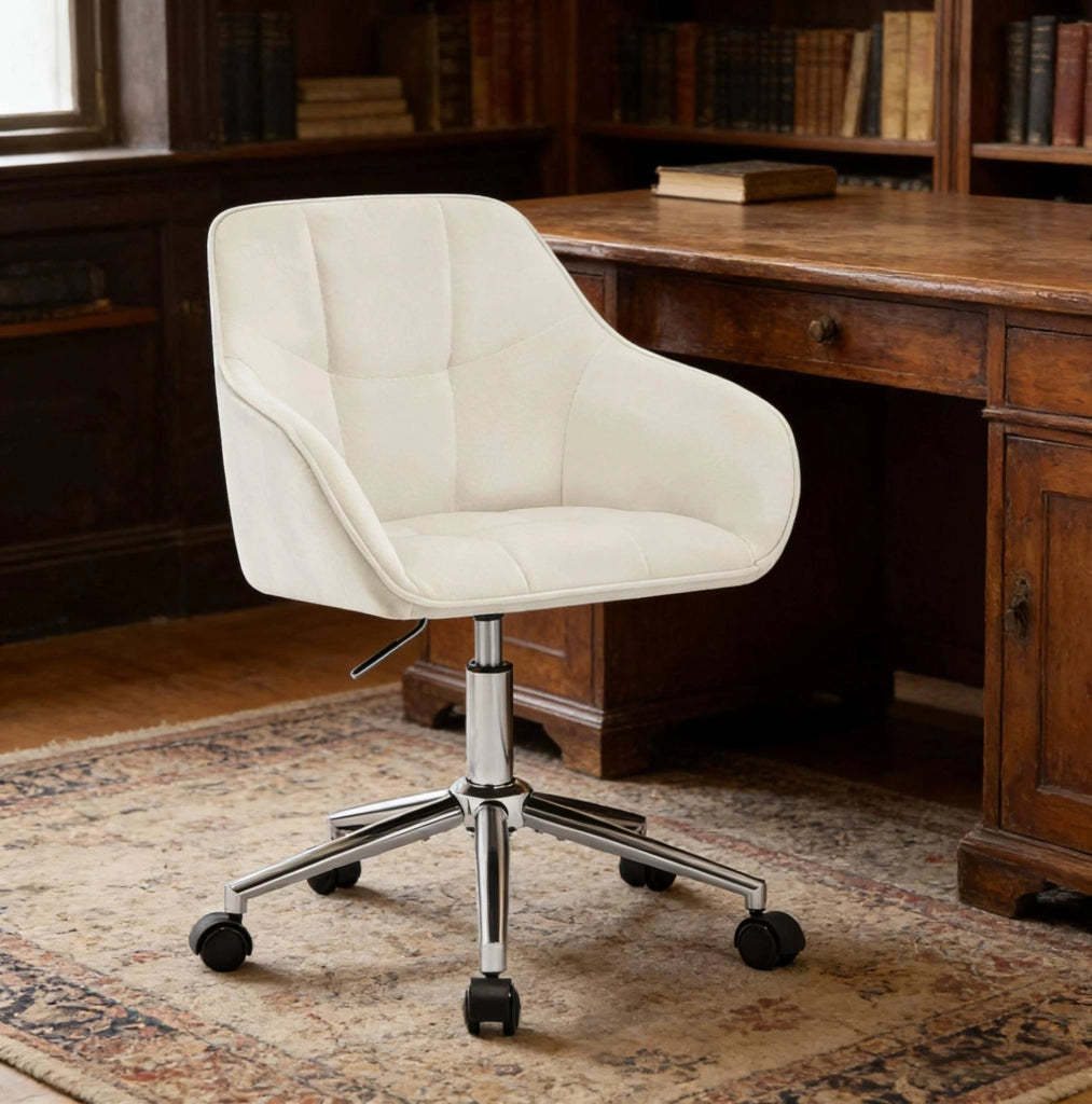 Sedia da ufficio ergonomica girevole in velluto con altezza regolabile e base in metallo