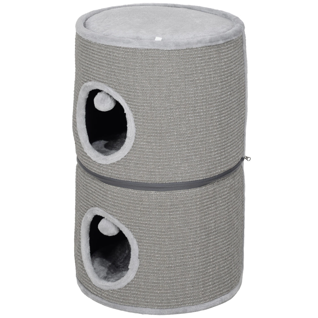 Torre per Gatti Modulare ¨C Xylo ¨C 3 Livelli con Tiragraffi ? 42 x 69H cm Grigio