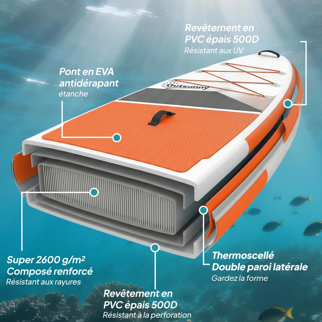 Tavolo da Paddle Sup Gonfiabile con Pagaia Regolabile e Pompa ¨C Zephmum ¨C 320x82x15 cm Arancione