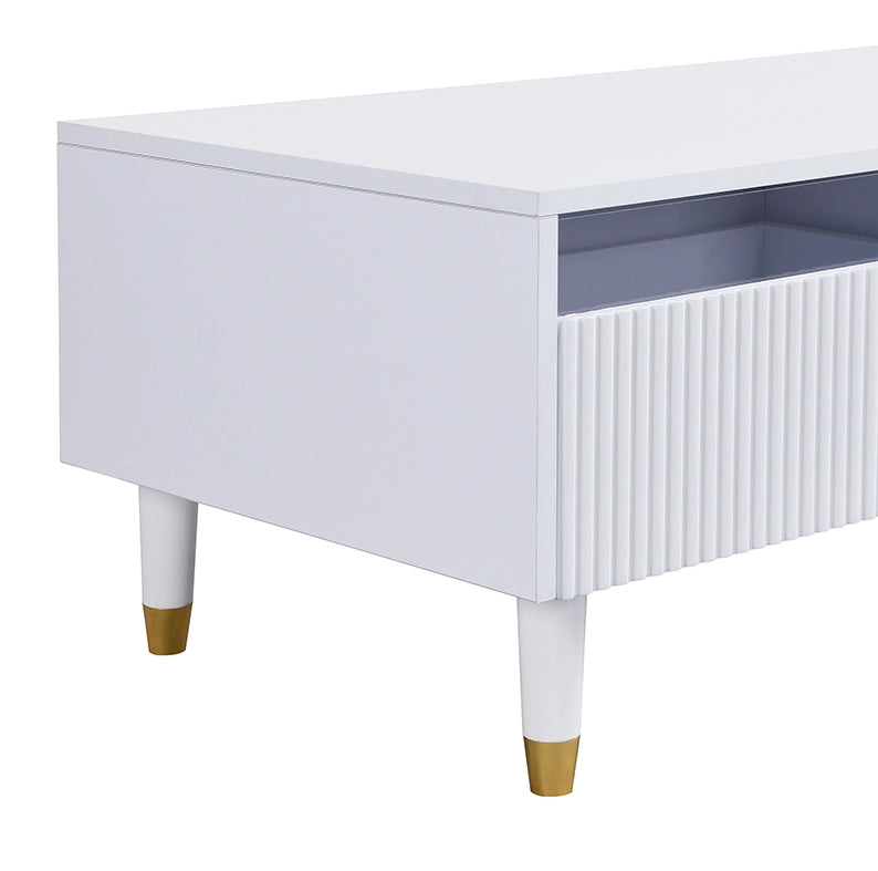 Tavolino da caffè moderno 110x50x40 cm in MDF bianco con LED e 2 cassetti