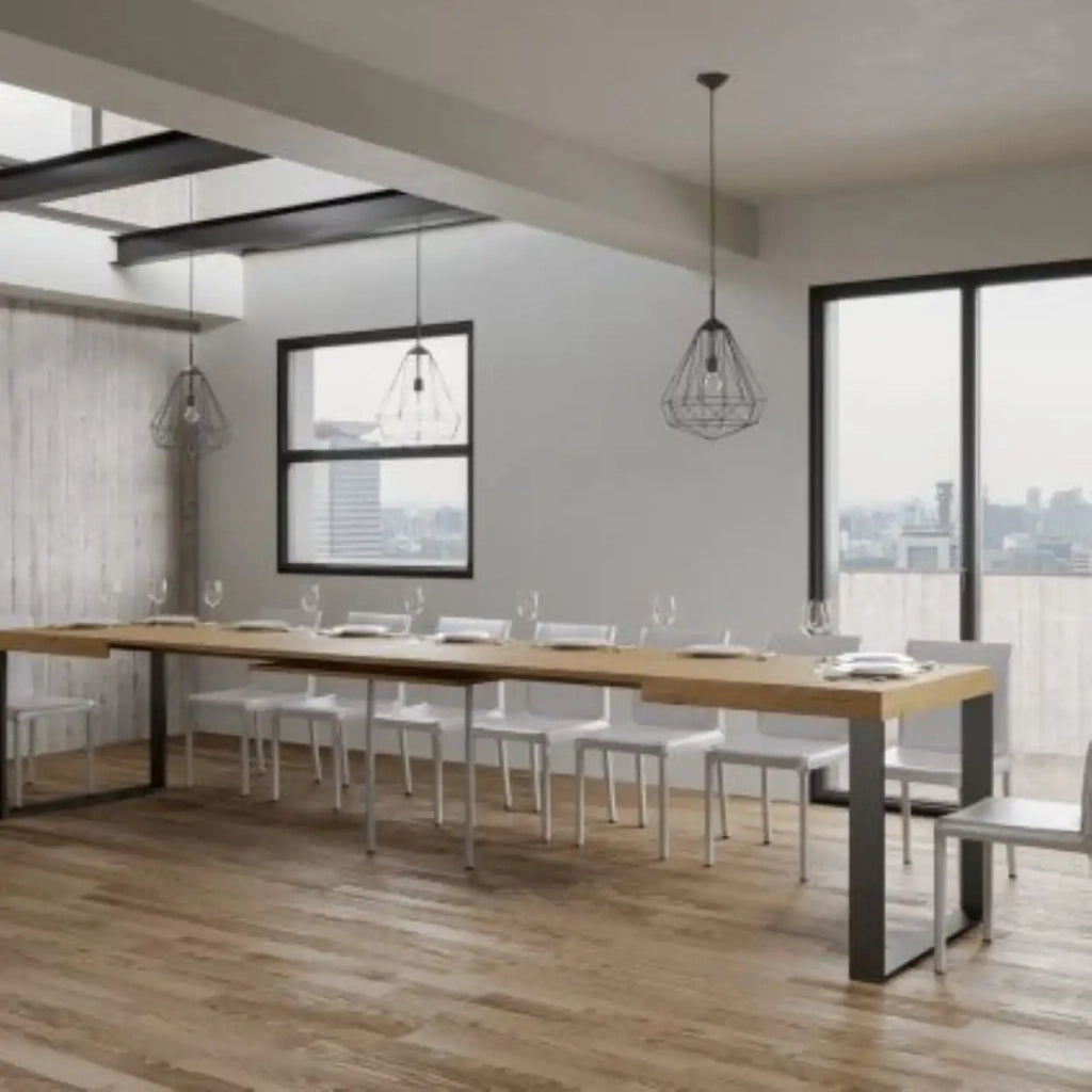 Tavolo allungabile 140/400x90 cm Tecno colore quercia natura gambe antracite