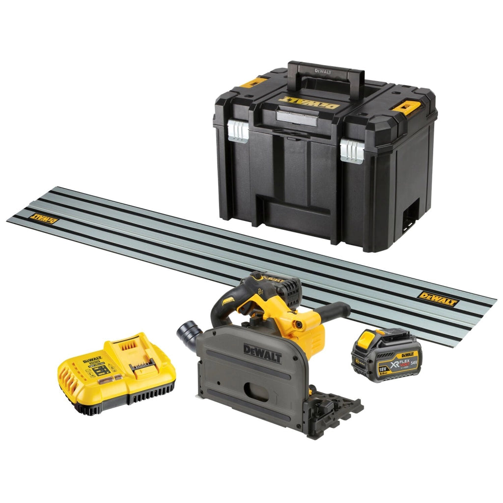 Sega ad affondamento DeWalt DCS520T2R 54V  con 2 batterie 6.0Ah, guida 1,5 m