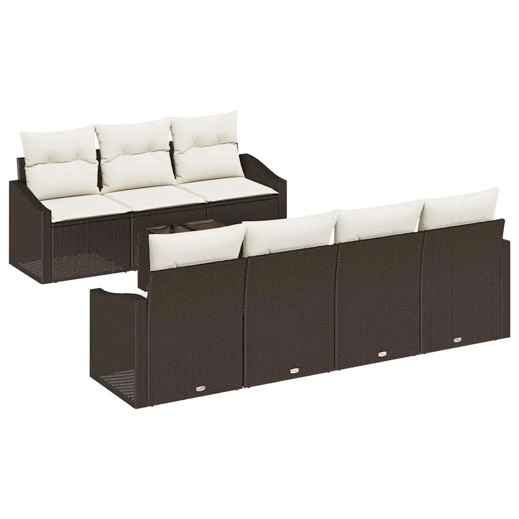 Set di divani con cuscino 8 pcs Marrone e Crema polyrattan