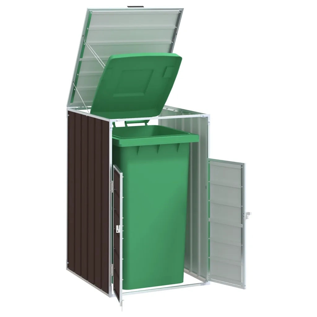vidaXL Copribidone Ruote Bidone Singolo Marrone 72x81x115 cm Acciaio