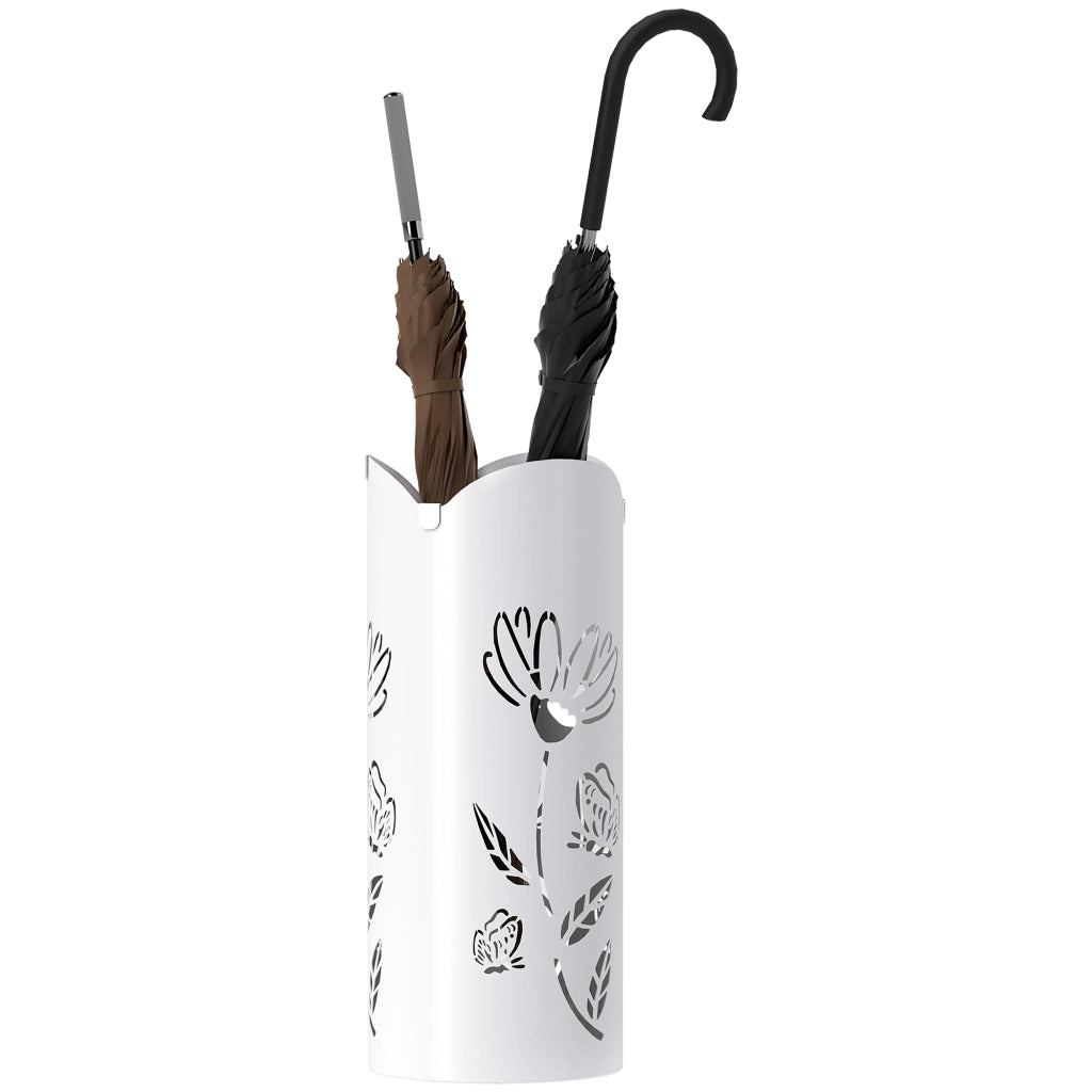 Portaombrelli in Acciaio con 4 Ganci e Bandeja di Drenaggio ¨C zephmum ¨C Bianco 17x17x41 cm