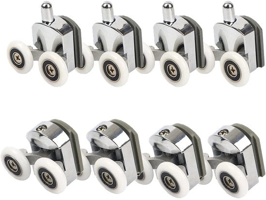 Douche porteoggetti in alluminio leggero 23 mm - 8 pezzi - Stelschroef - Silenzioso - Forte sostegno - Ruote di supporto per la porta doccia