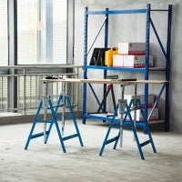 Set 2 Cavalletti da Lavoro Pieghevoli Portata 200 kg, Altezza Regolabili 80-130 cm, Cavalletti Telescopici Salvaspazio in Acciaio per Fai da Te, Garage e Giardino, Blu