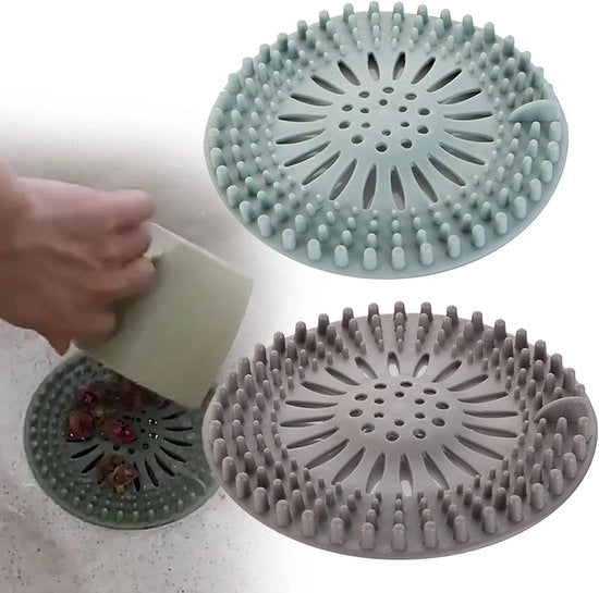 Filtro a pelo in silicone - Venturi per cucina, bagno e doccia - 2 pezzi - Protezione per scarichi universale - Blu e grigio